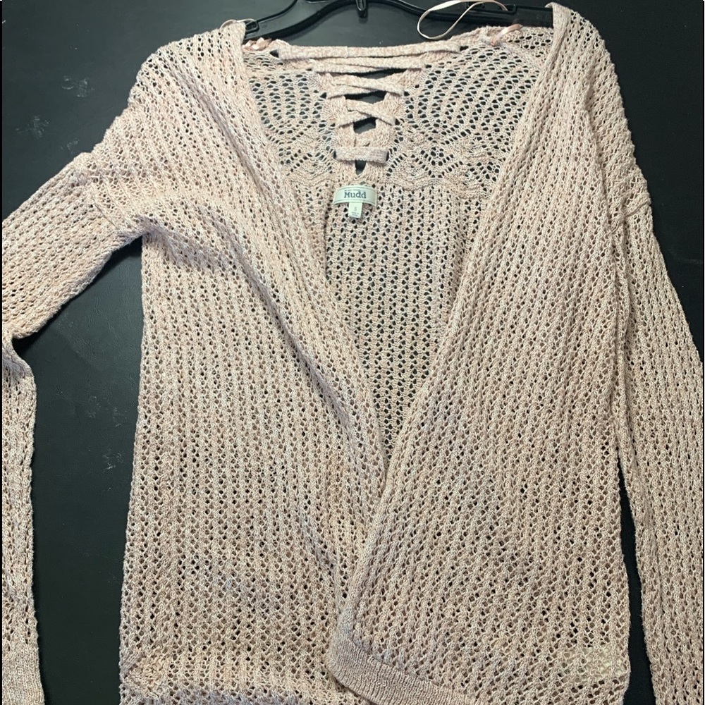 Pink crochet MUDD cardigan small
